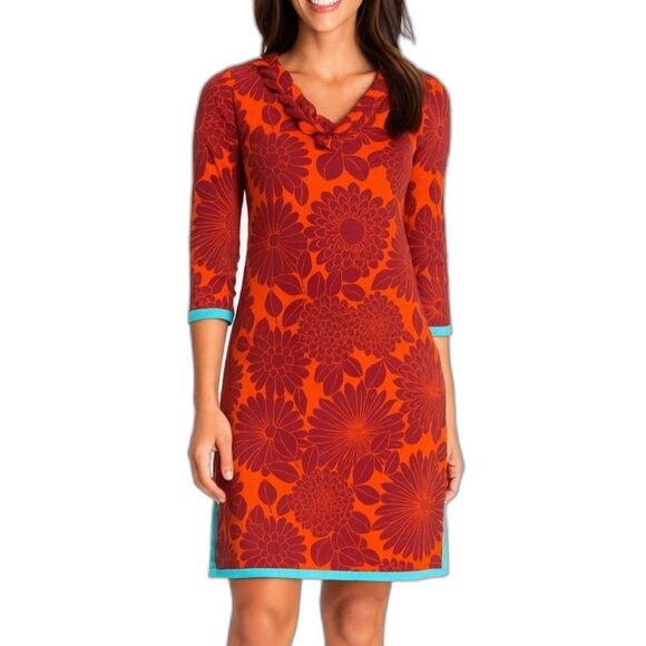Boden 6 Mandala Orange Purple Floral Print 100% Cotton Boho A-line Dress Size 4 - Picture 1 of 14